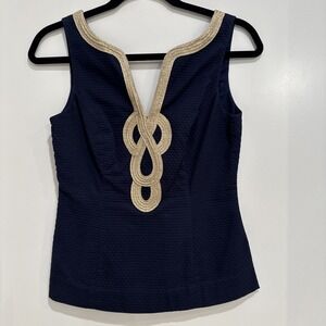Lilly Pulitzer Navy Resort Chic Gold Rope Trim Sleeveless Top Size 0